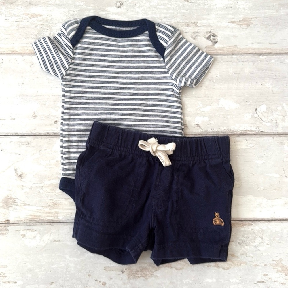 BabyGap NB Baby Boy Outfit Navy Blue Shorts Striped Bodysuit Gapkids Gap Newborn